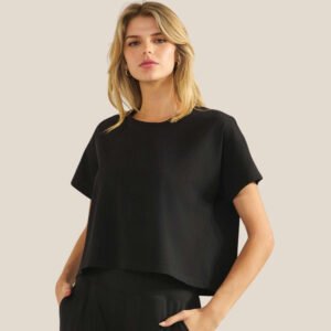 Black Crew Neck Cropped Top