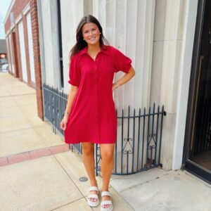 Red Button Down Mini Dress