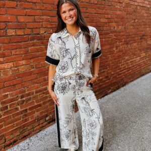 Black Floral Pants Set